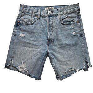 Free People 26 Light Blue Denim High Rise Long Cut Off Boyfriend Jean Shorts